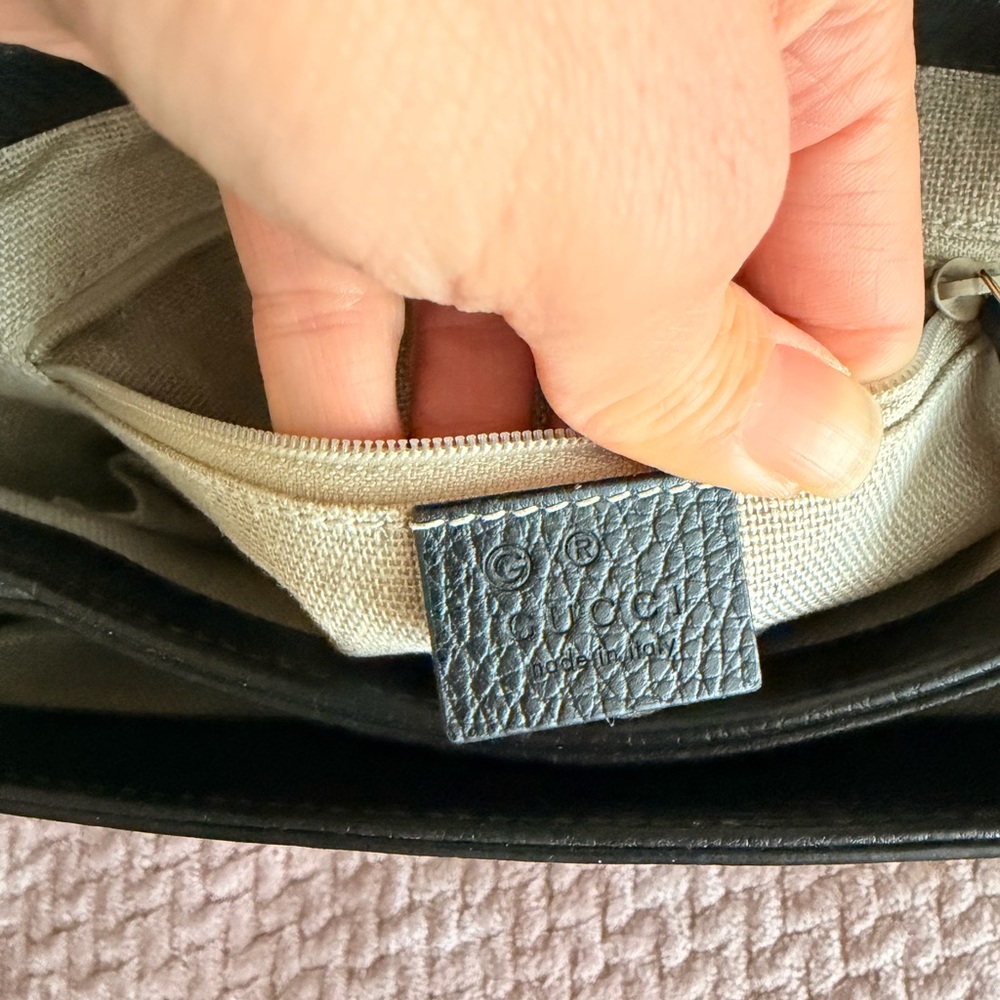 Gucci Dollar Calfskin Interlocking G Top Handle Crossbody in black - Picture 6 of 14